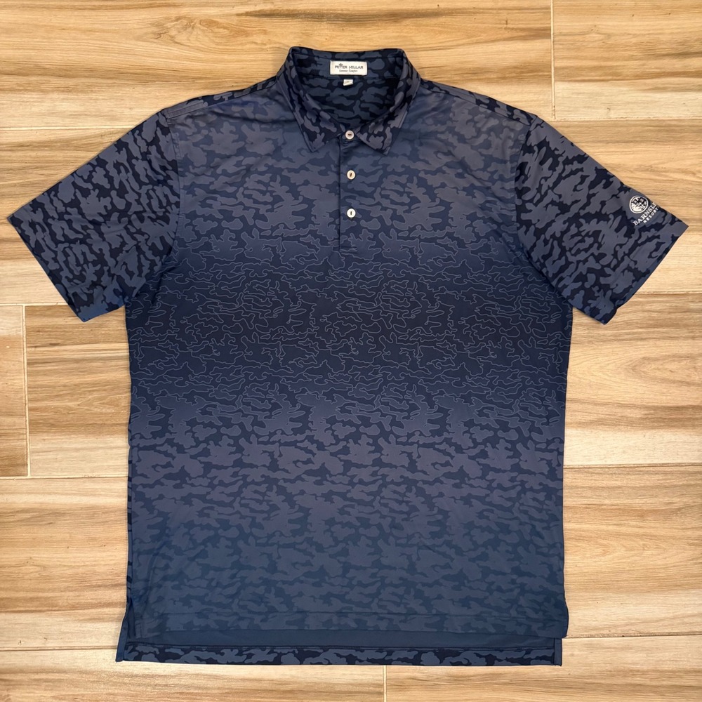 Peter Millar Summer Comfort Mens Large Navy Blue Camo Golf Polo Barnsley Resort
